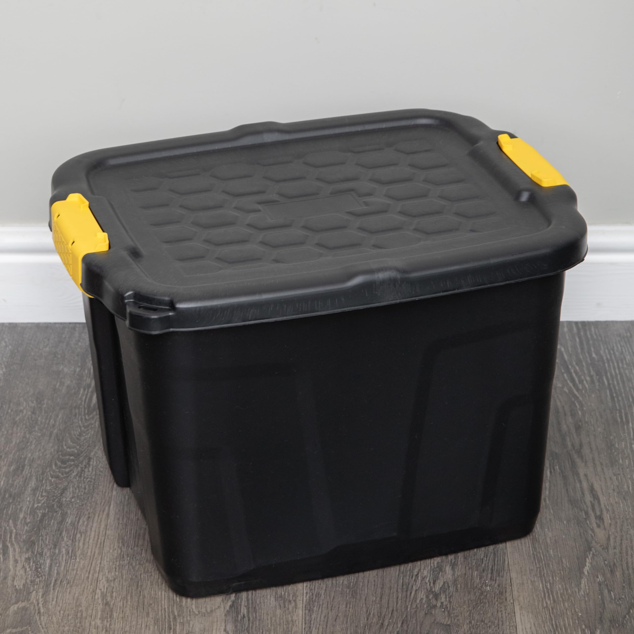 Samuel Alexander Black 42L Heavy Duty Storage Tub Sturdy, Lockable, Stackable And Nestable Design Storage Chest With Clips In