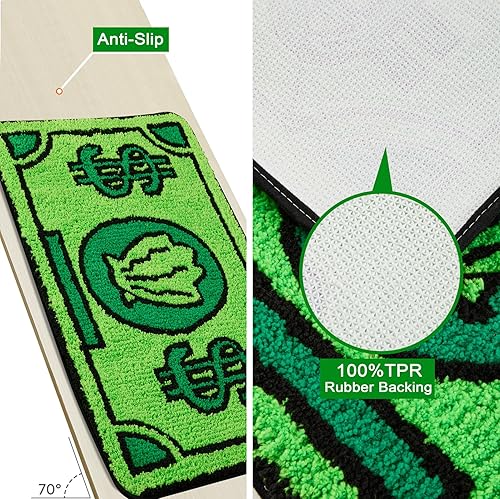 Miniatura 4 de RoomTalks Lindas alfombras verdes para dormitorio, baño, 2 x 4.3 pies, alfombra de baño extra larga, antideslizante, lavable, bohemio, costero,