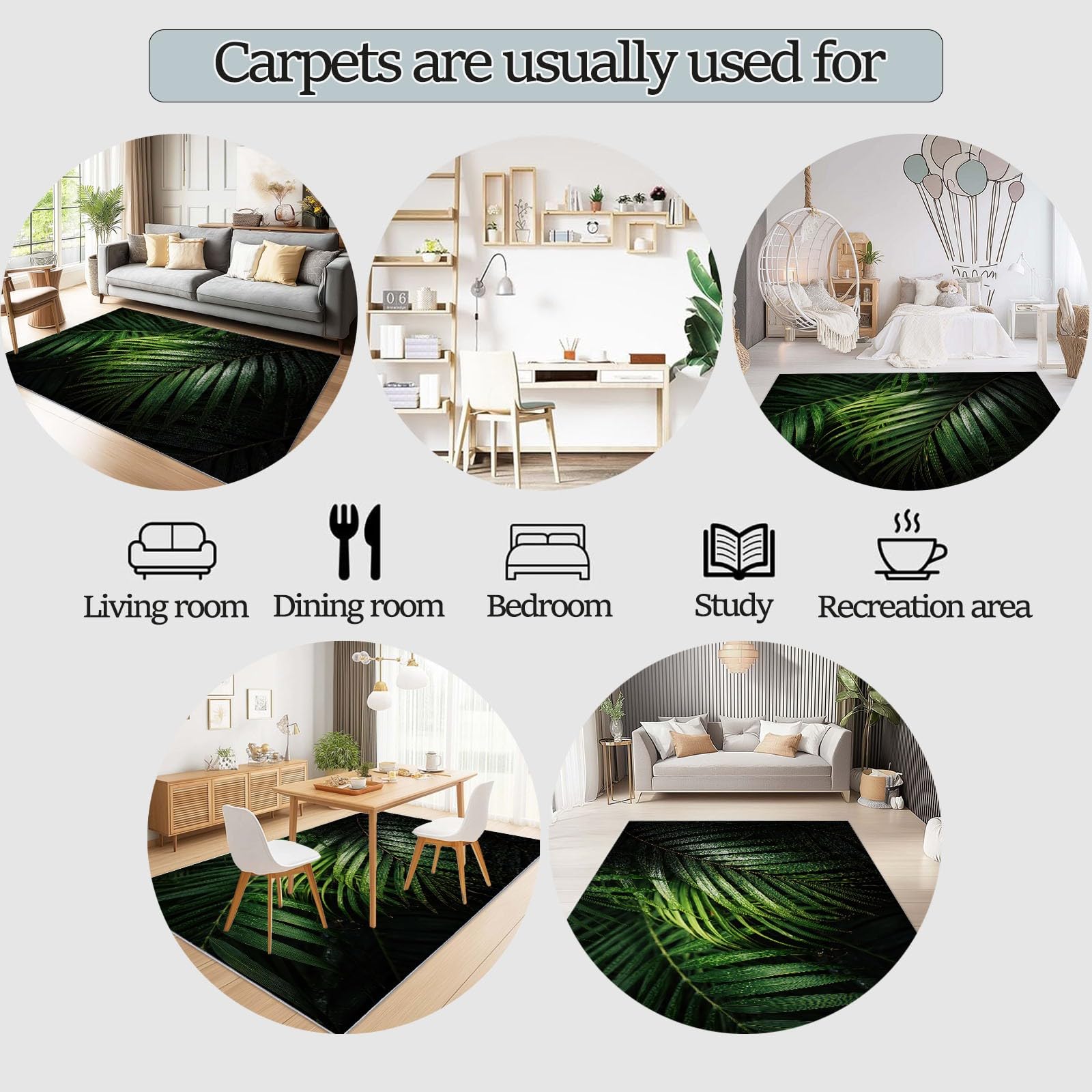 Tapis Chambre Salon Feuilles Palmier Feuilles Tropicales Lumière Ombre Doux Antidérapant Lavable en Machine Tapis Décoratif de Style Photographie Nature pour Entree Interieur, 180 x 240 cm Vert