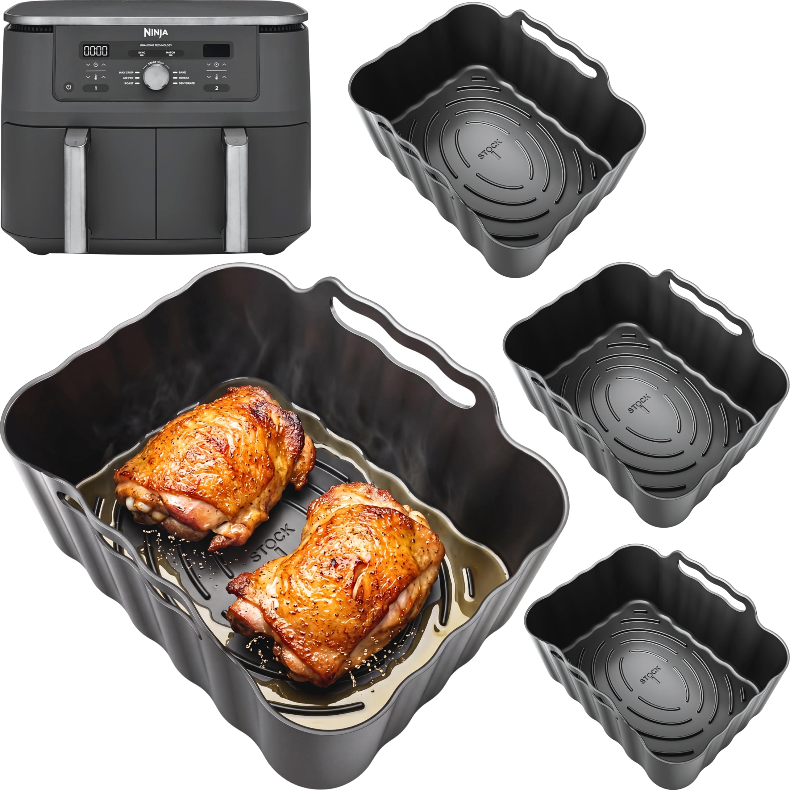 Ninja 9.5L DZ400UK Silicone Liners 4-Pack | 2.5mm Thick, Convex Base, Dishwasher Safe | Reusable 9.5L Ninja Air Fryer Liners | DZ400UK Air Fryer Accessories | by iStock Ltd