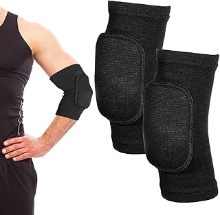cobee 1 Pair Volleyball Elbow Pads, Arm Brace Ventilate Sport Elbow Protector Strap, Black