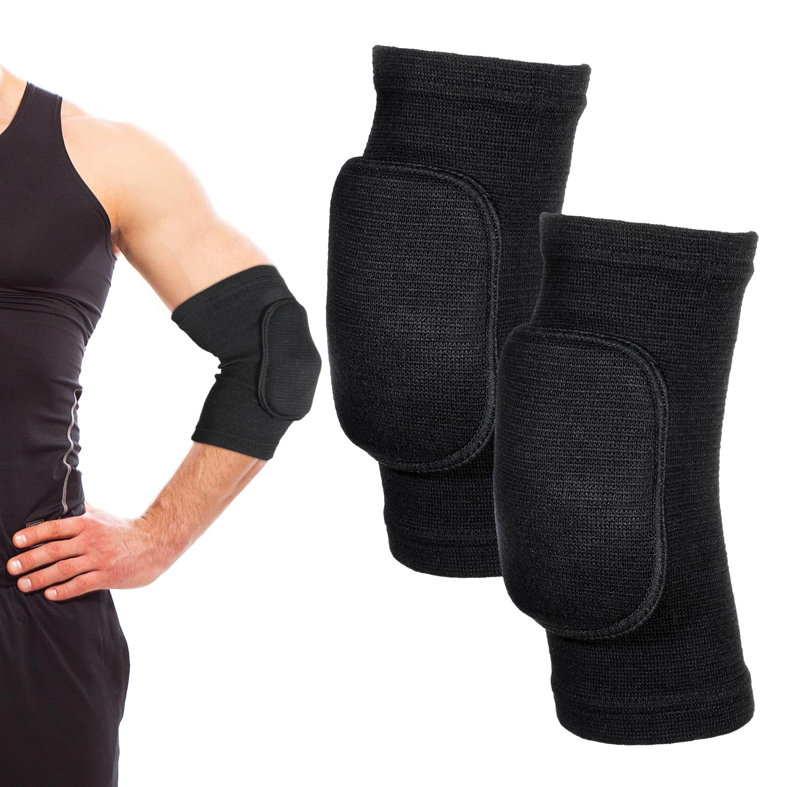 cobee 1 Pair Tandem Volleyball Elbow Pads, Arm Brace Ventilate Sport Elbow Protector Strap, Black Elbow Pads Arm Pads With Padded Soft Support Cushion for Men And Women