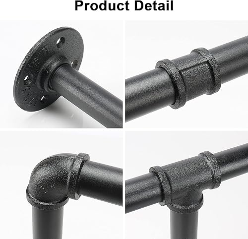 Miniatura 4 de Barra industrial de hierro para colgar ropa, para montar en la pared, perchero resistente para dormitorio, cuarto de lavado, almacenamiento de