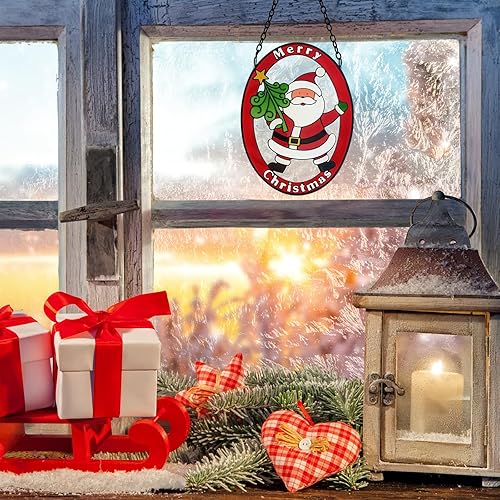 Miniatura 2 de Decoración navideña para colgar en la ventana de Papá Noel, decoración de panel de cristal hecha a mano, 5 x 10.5 pulgadas