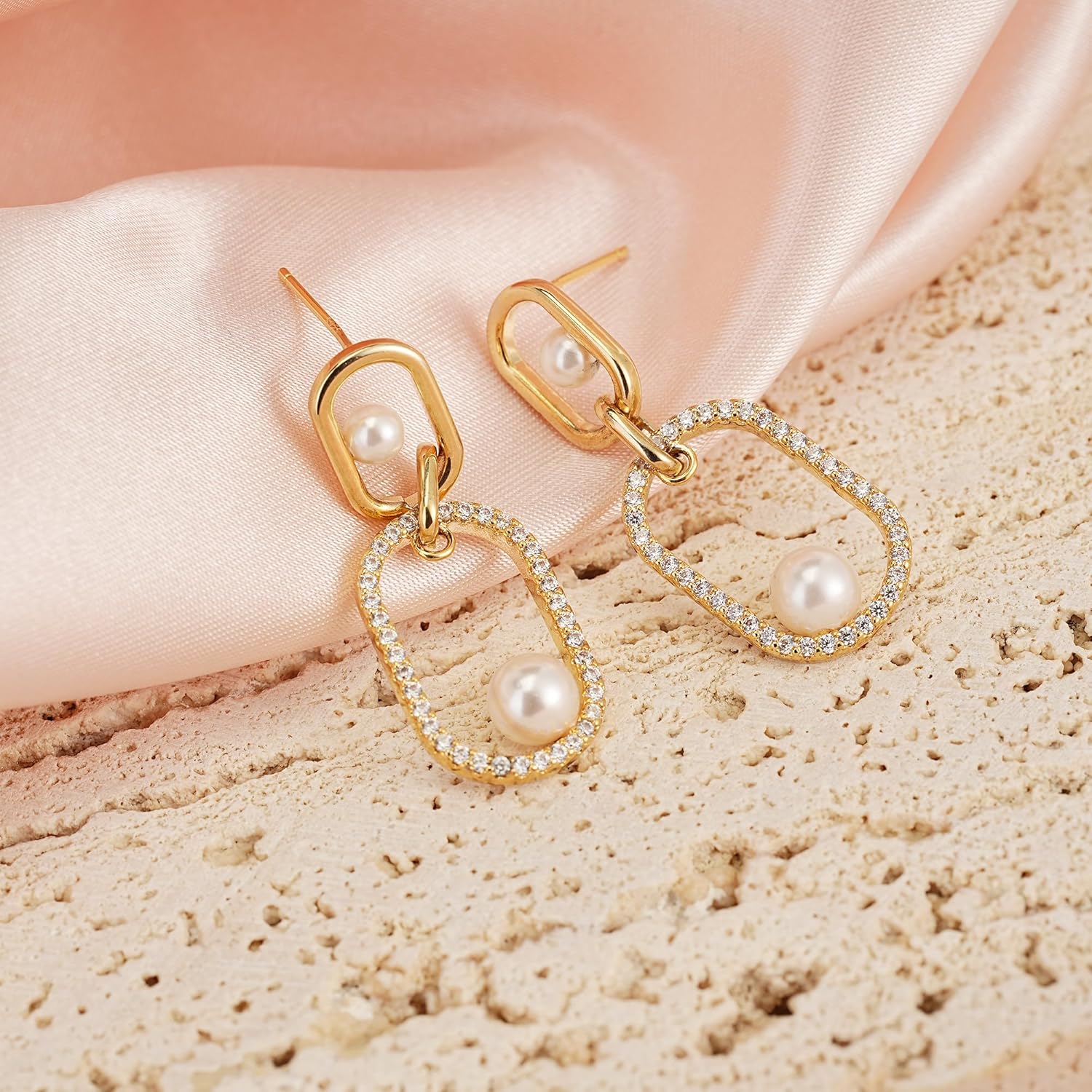 18K Gold Plated Paperclip Earrings For Women Trendy Chain Link Earrings Gold Statement Square Hoop Earrings Rectangle Drop Dangle Earrings Jewelry Gifts For Wedding - Image 3