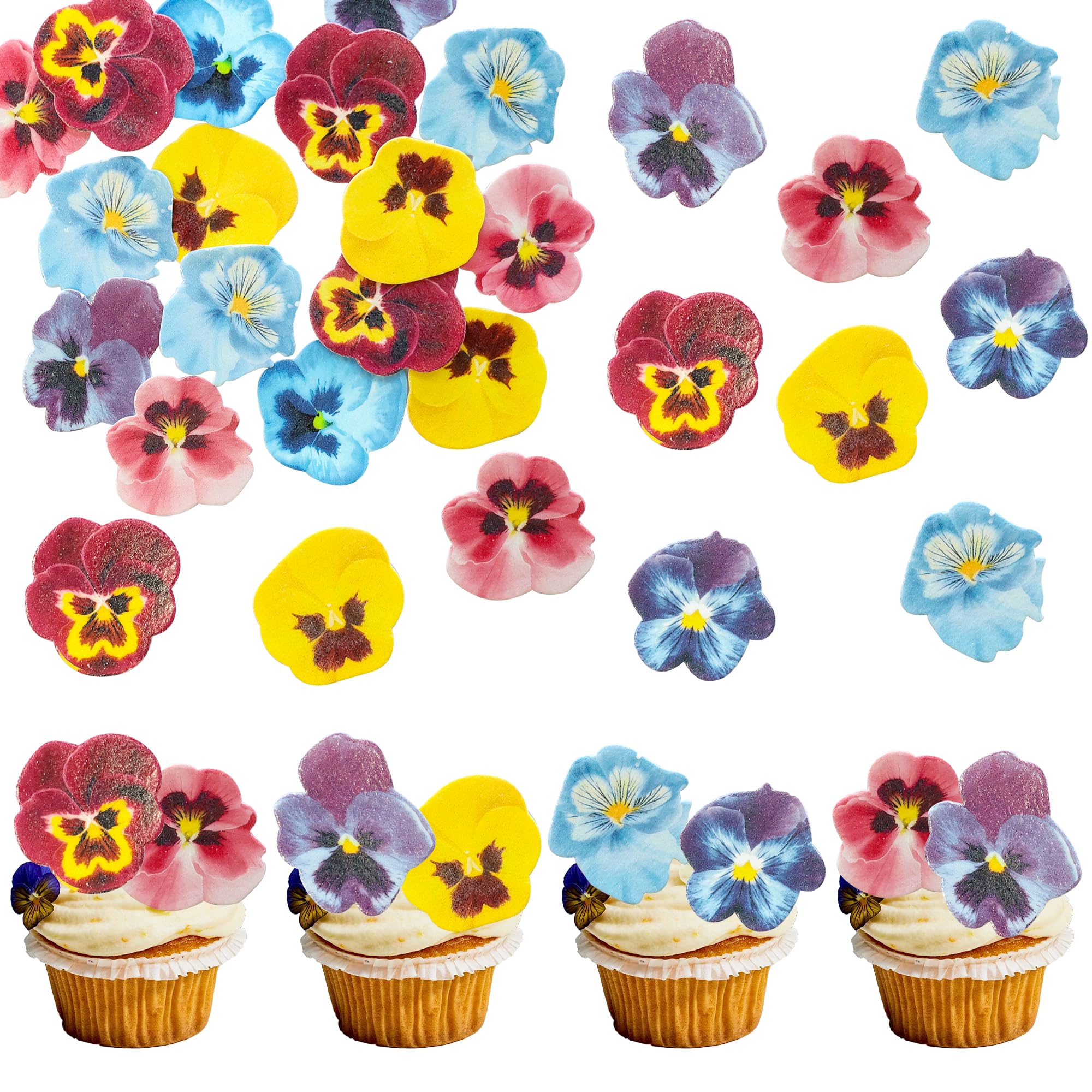 Ephlyn 60Pcs Wafer Paper Flower Cupcake Toppers Spring Bridal Engagement Baby Shower Birthday Party Cupcake Picks Anniversary Party Decorations Supplies