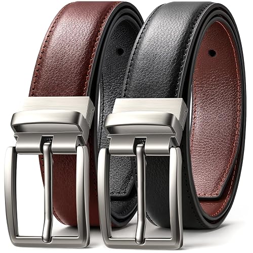 LMUGOOS Mens Reversible Leather Dress Belt, Cuttable & Adjustable