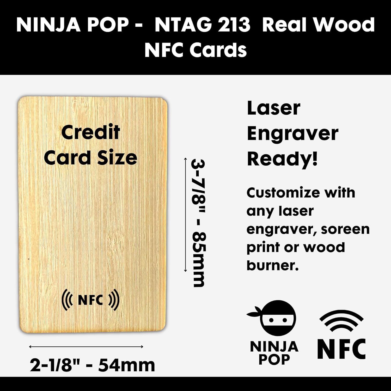 Wooden NFC - Real Wood (Oak, Basswood) NFC ntag213 Cards - 5 Card Pack for Laser Engravers