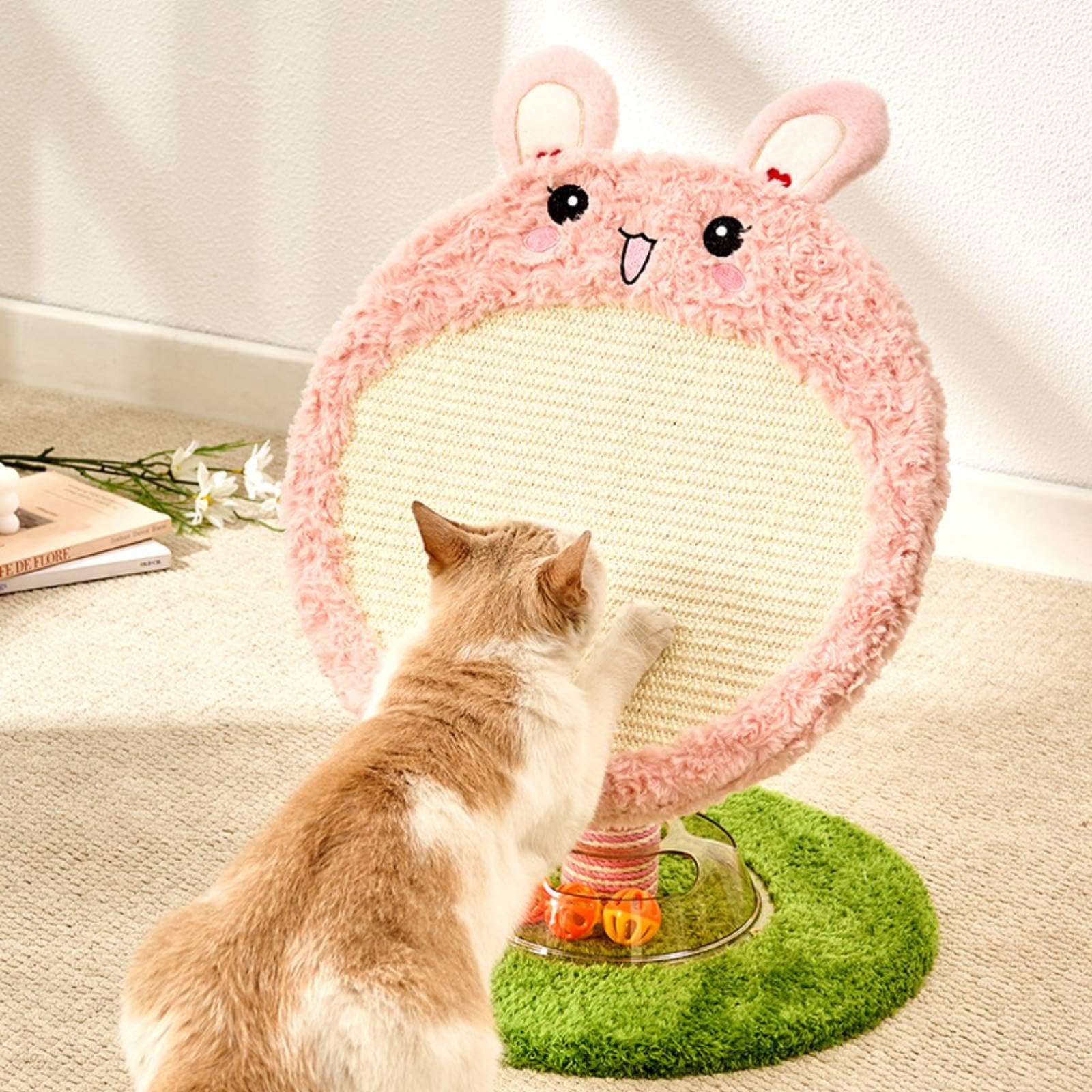 Rascador para Gatos Poste Tablero Juguete con Anillo con y Panel de Rascado de 40 Cm Marco Suave Tipo Felpa y Estructura Vertical Firme Estilo Tierno, 40 40 52cm, Oso