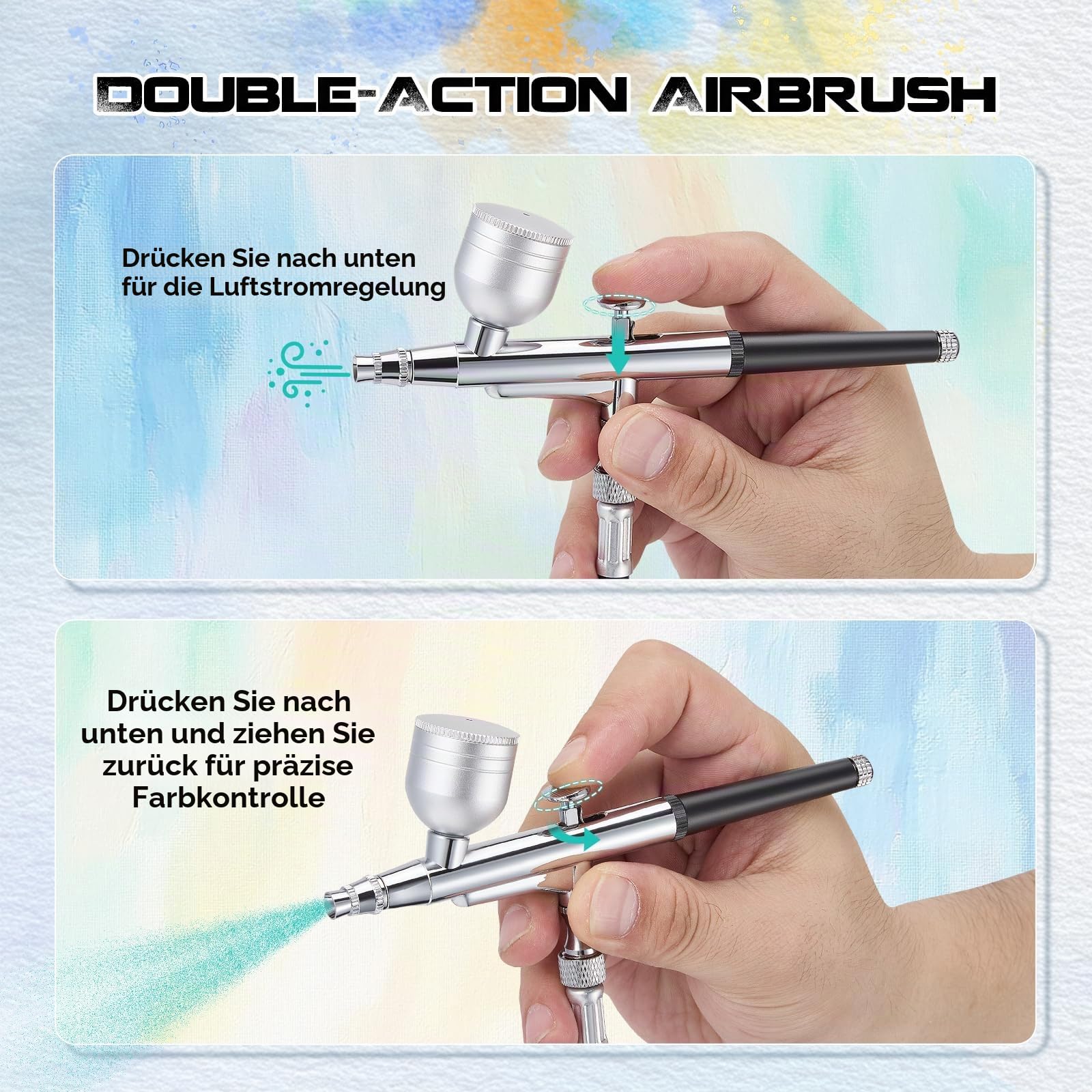 Tragbares Airbrush-Set mit 36 ​​PSI, Kompressor und Dual-Action-Pistole – für Modelle, Make-up, Autolackierung und Bastelarbeiten