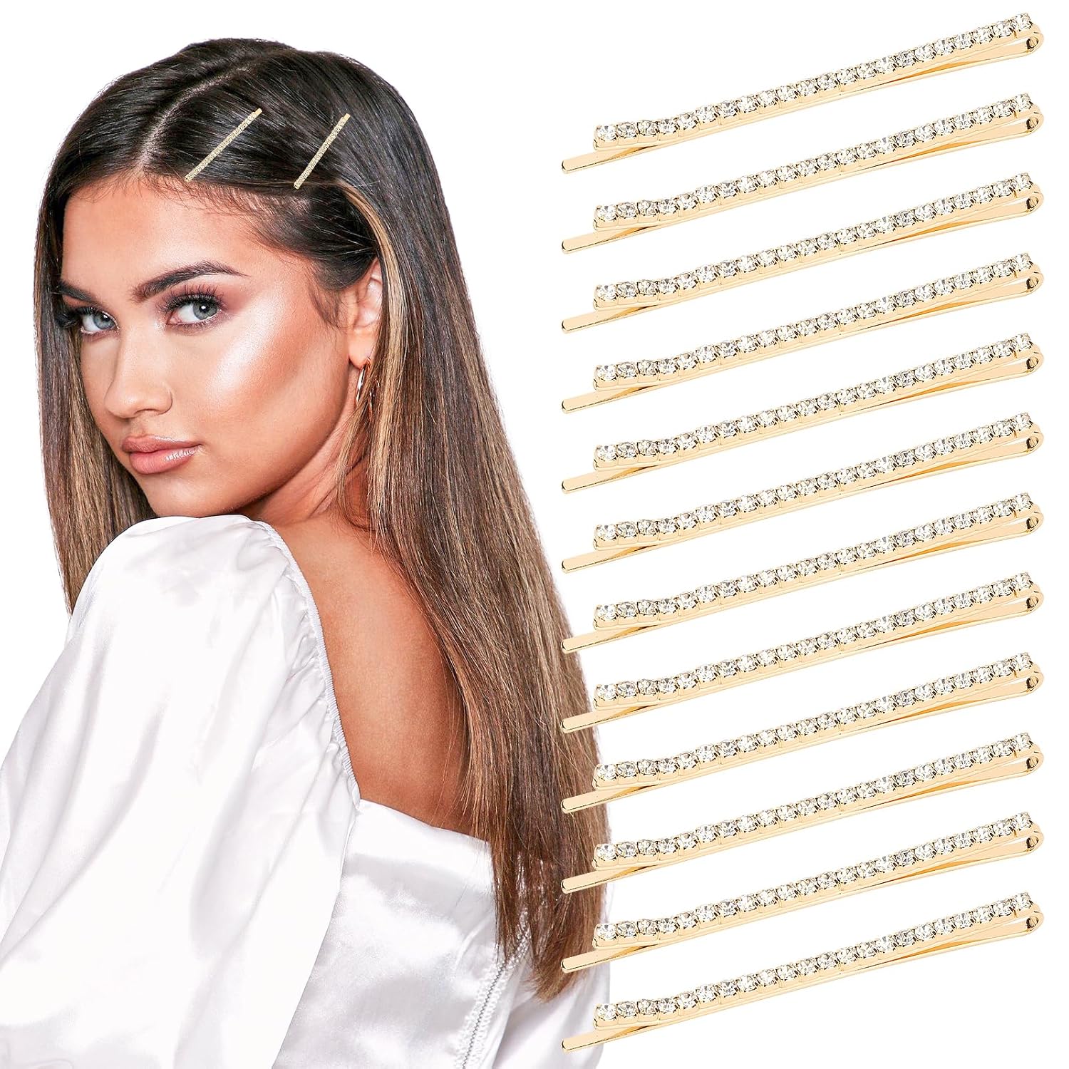 24 Pcs Gold Rhinestone Bobby Pins - Sparkly Hair Accessories