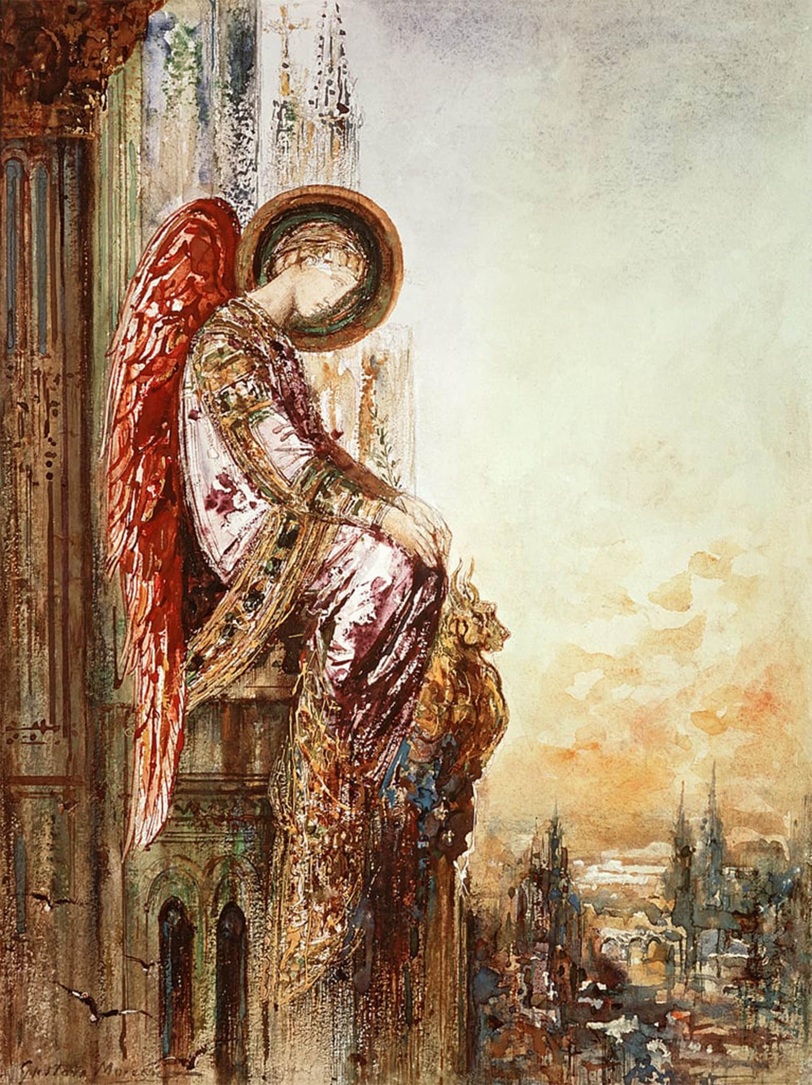 ARTXLXXBN Famous Prints Artwork Pictures Poster Painting Art Angel Traveller by Gustave Moreau Artwork Landscape Pictures for Home Decor 60x90cm
