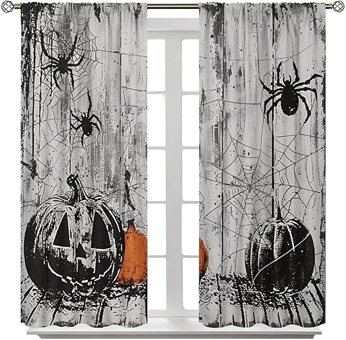 Miniatura 7 de Cortina de Halloween con diseño de araña, calabaza, telaraña, decoración gótica, para decoración de ventana de sala de estar, dormitorio, 42