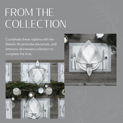 Miniatura 6 de Villeroy & Boch - Servilletas metálicas de lino, 21 x 21 pulgadas, juego de 4, color blanco y plateado