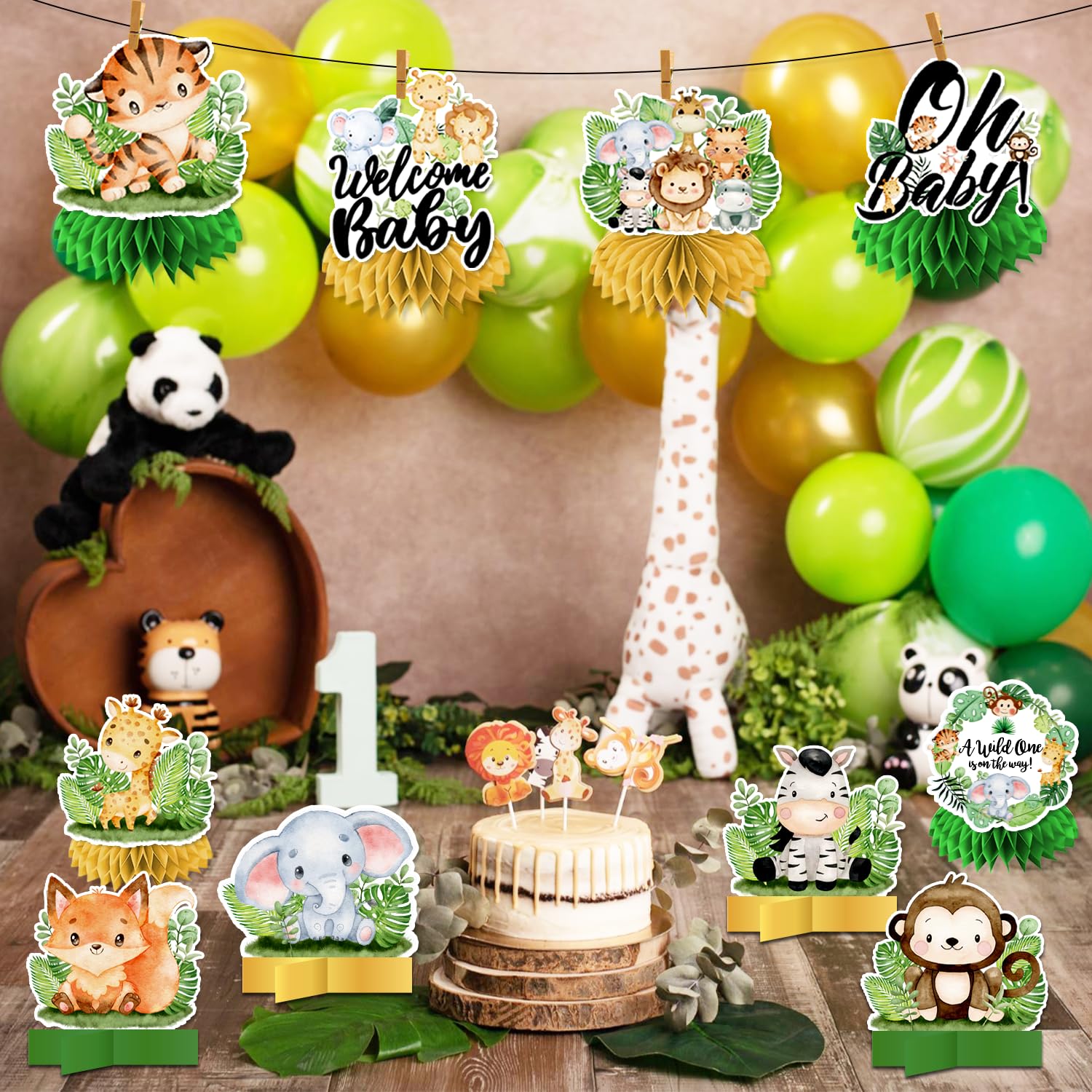 Avezano Dschungelsafari Baby-Party-Hintergrund – 2,1 X 1,5 M, Vinyl, Mit Tier-Motiven