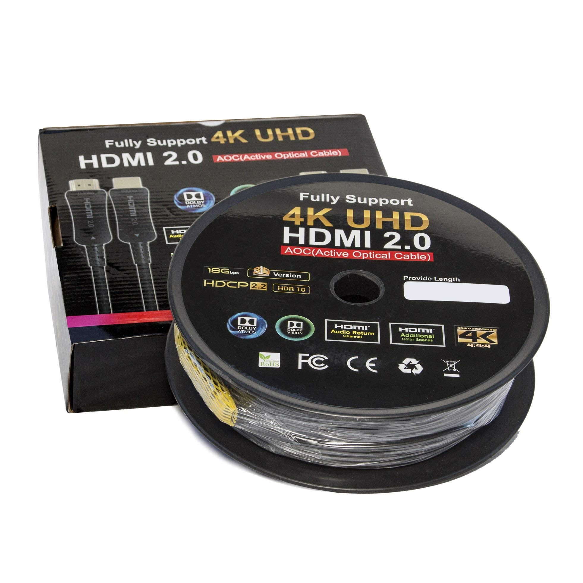 Emelec VíasCom EQ 115050 - Cable HDMI AOC 2.0 – 50.0 m 4K UHD Alta Velocidad + Ethernet en fibra óptica color negro