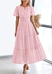 PRETTYGARDEN 2026 Robe Maxi d'été Manche courte V Col Hollow Out Eyelet Une ligne longue flowy robes de vacances plage pour femme