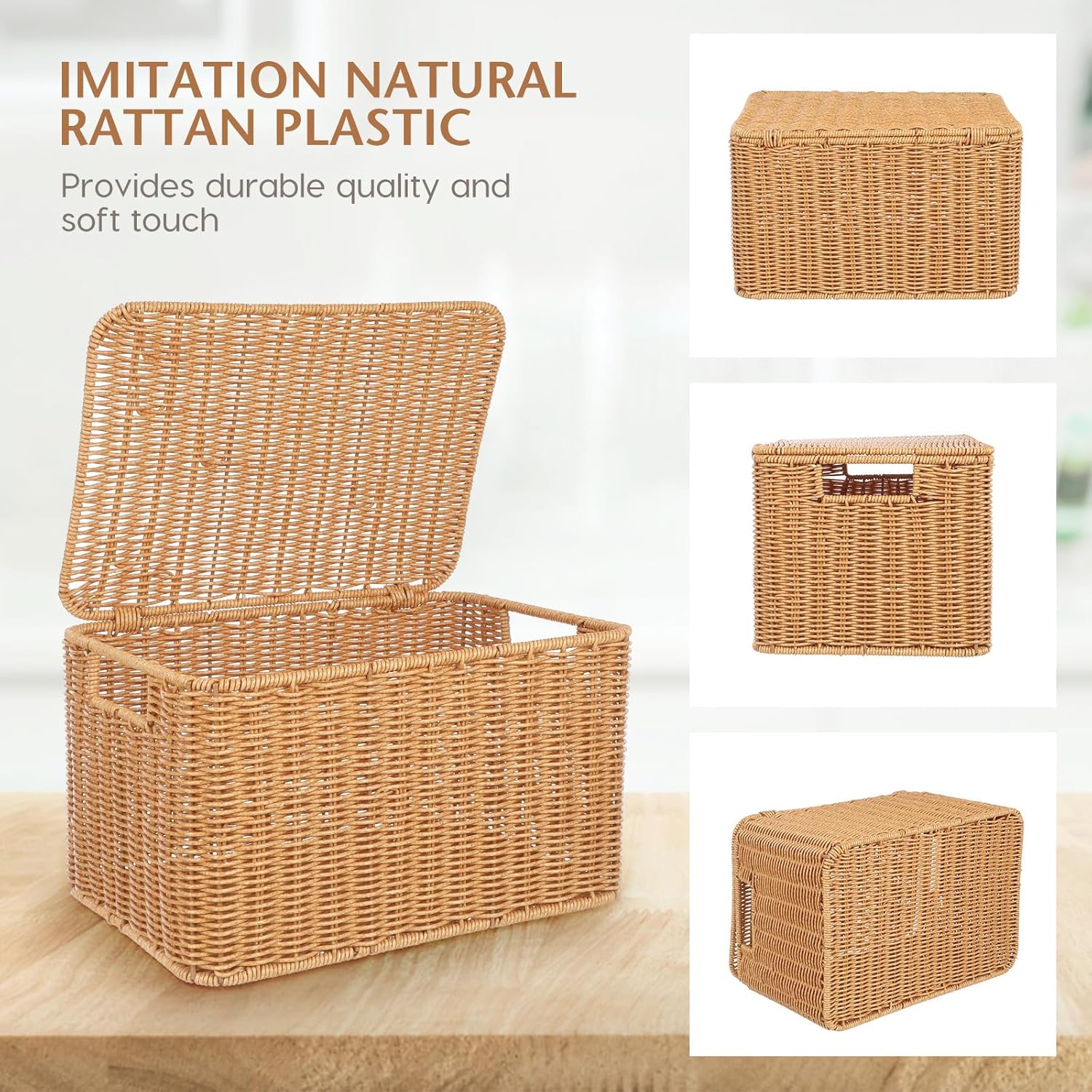 Handwoven Storage Basket Lid, Sturdy Wicker Storage Box for Household Sundries and Clothes Organizer (.)