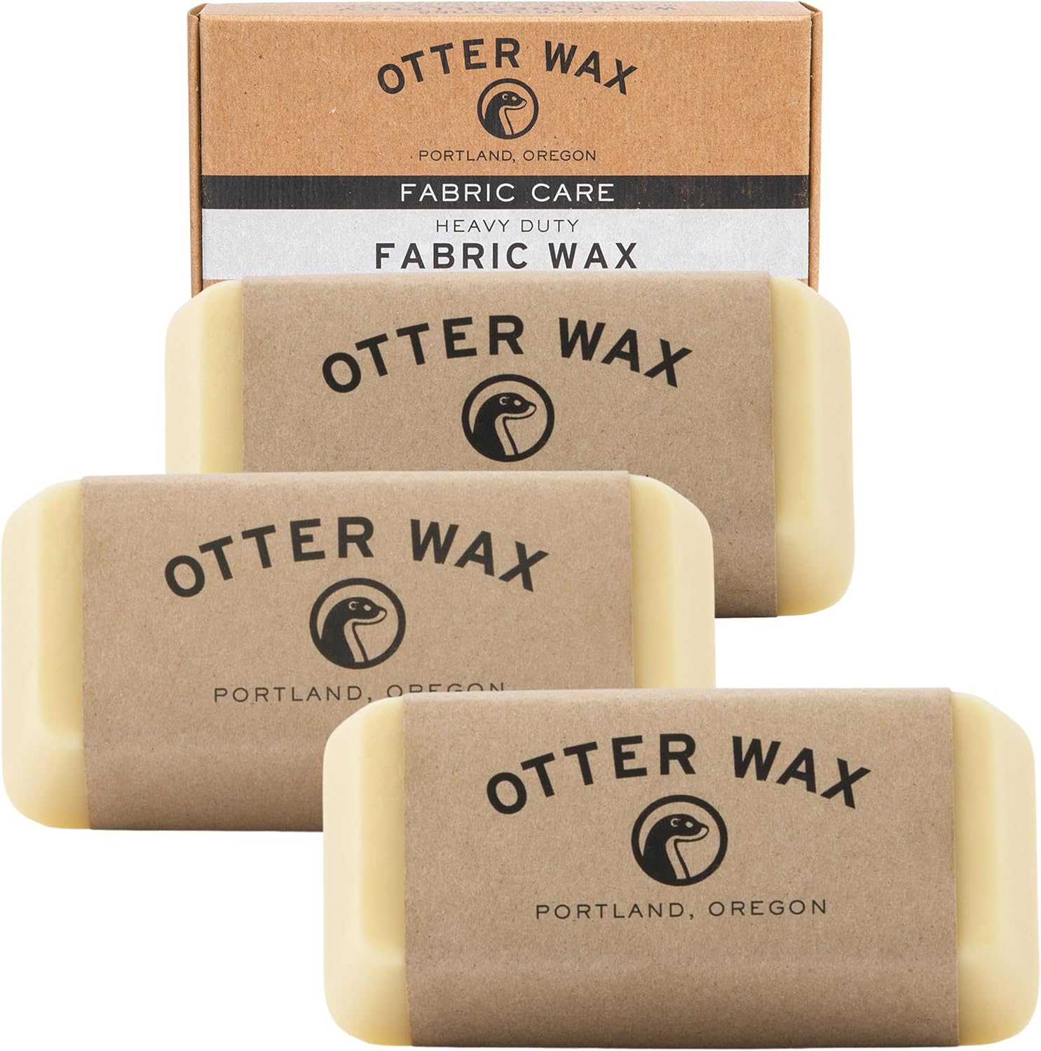 Otter Wax Heavy-Duty Fabric Wax Bar | 5 oz | 3-Pack | Waterproofing Wax & Sealant for Waxed Canvas Jackets, Bags, Shoes & Rain Gear | All-Natural & PFAS-Free Beeswax Protectant | Made in Portland USA