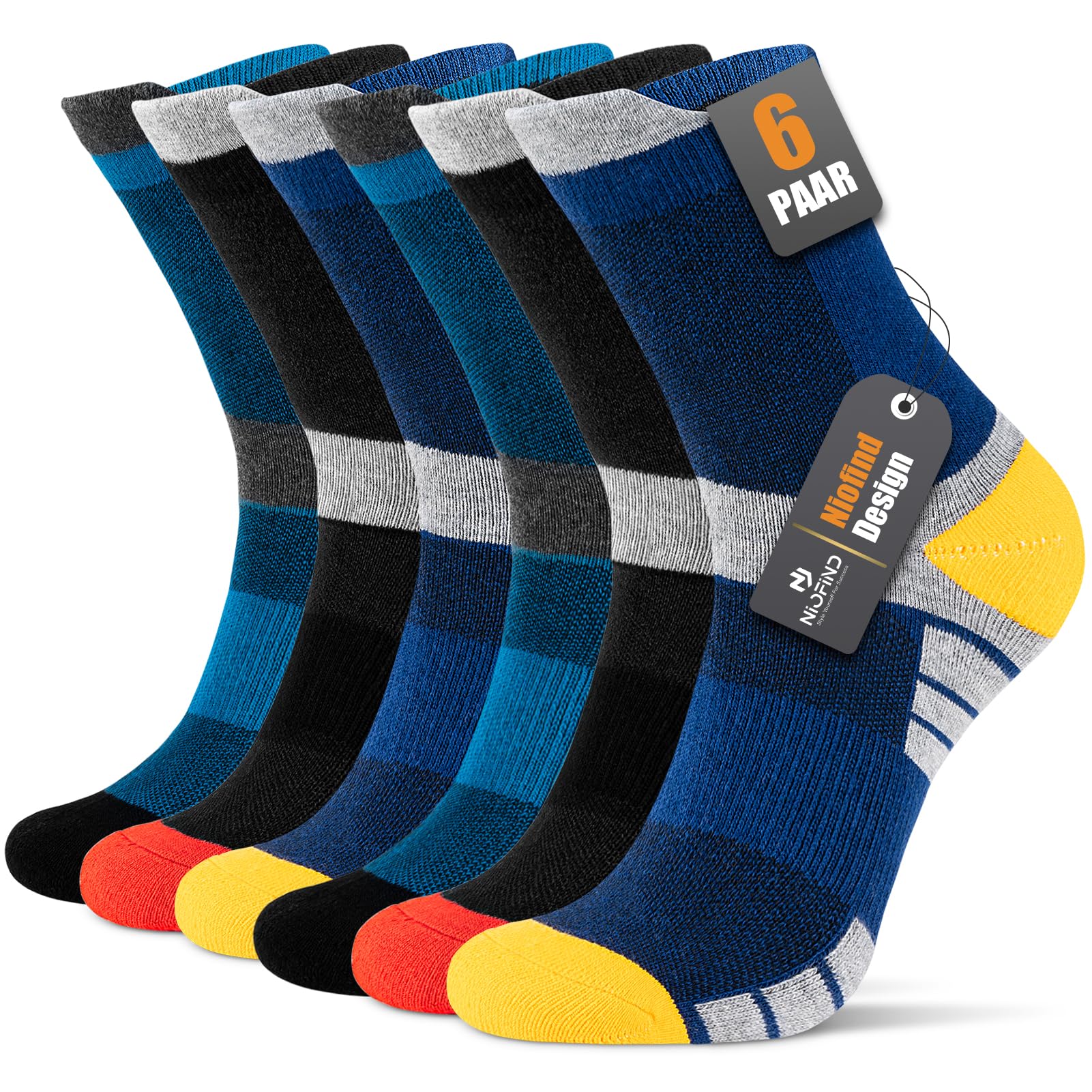Niofind Socken Herren Damen 43-46 37-42, 6 Paar Baumwolle Sportsocken, Wandersocken, Arbeitssocken, Atmungsaktiv Tennissocken, Laufsocken, Elastische Sneaker Socken Herren mit Dicke Frotteesohle