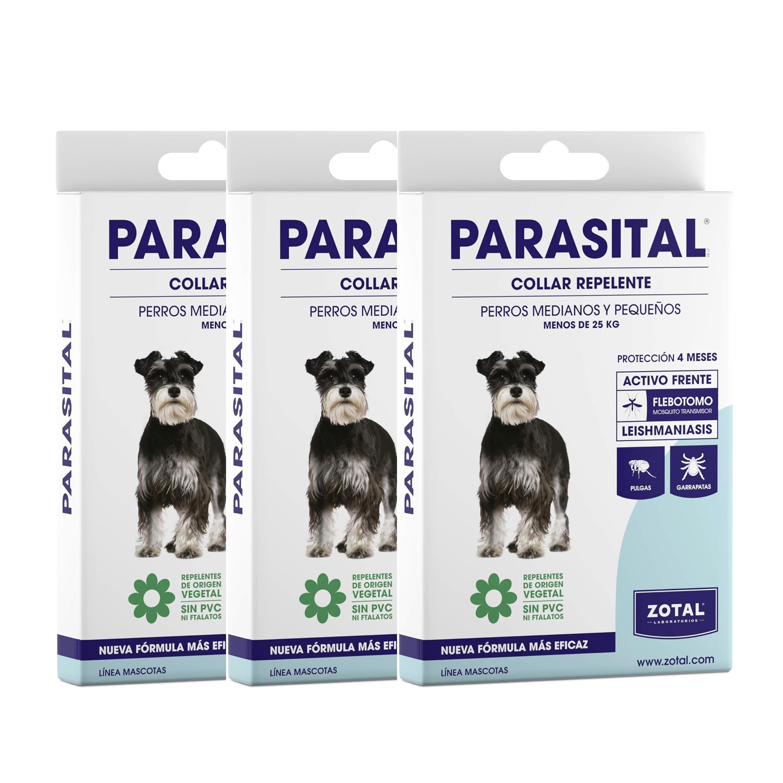 Zotal Parasital Collar Antiparasitario - Pack 3 Collares de 60 cm - Perros Medianos y Pequeños (Menos de 25 Kg) - Protección de hasta 4 Meses - Repele Natural contra Mosquitos, Pulgas y Garrapatas