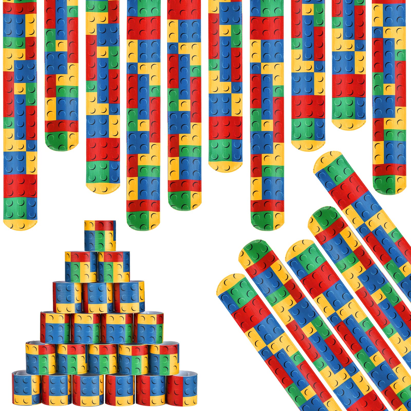 Gejoy Building Block Slap Bracelet Building Block Snap Bracelets Wristbands Colorful Brick Party Supplies for Birthday Party Favors Goodie Bag