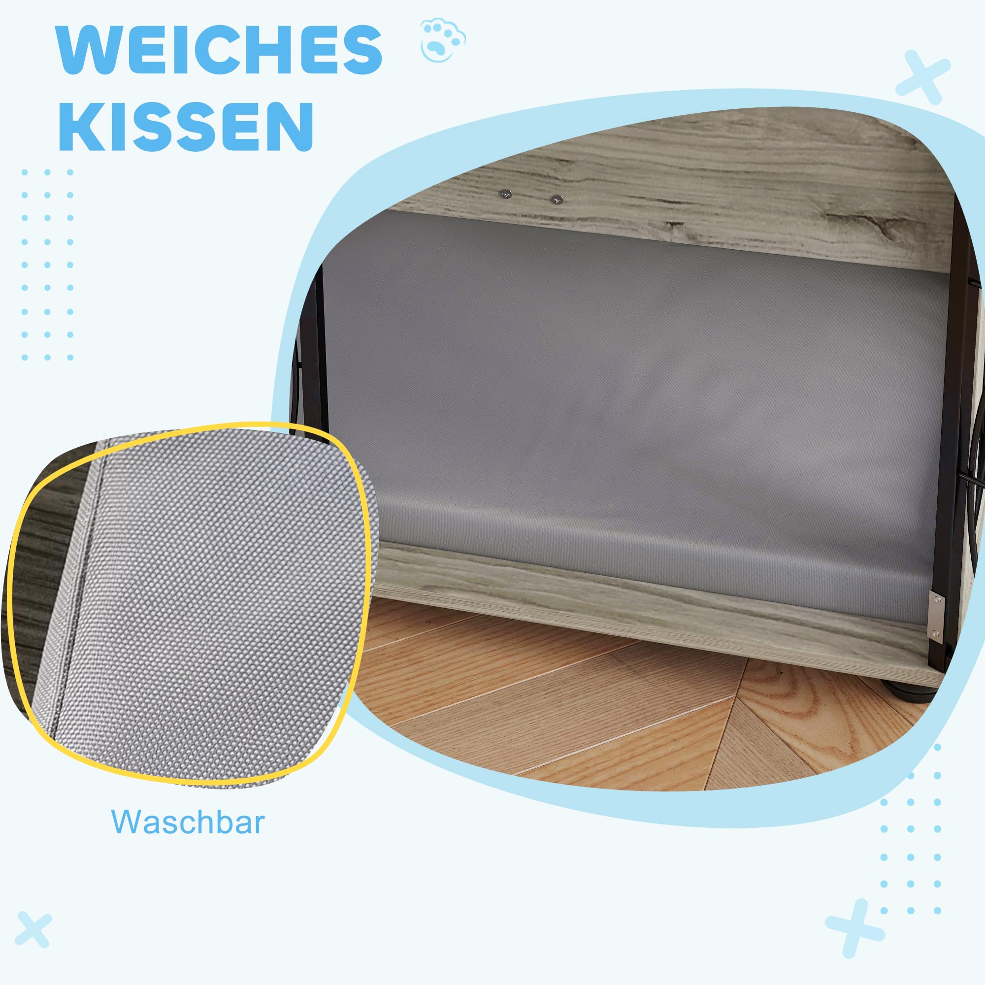 PawHut Hundekäfig Möbel 100cm Hundebox für Zuhause 100 x 60 x 73,5 cm Grau | Moderne Hundehütte, mit Kissen, Fenster, Abschließbar Hundehaus, für Große Hunde bis zu 30kg