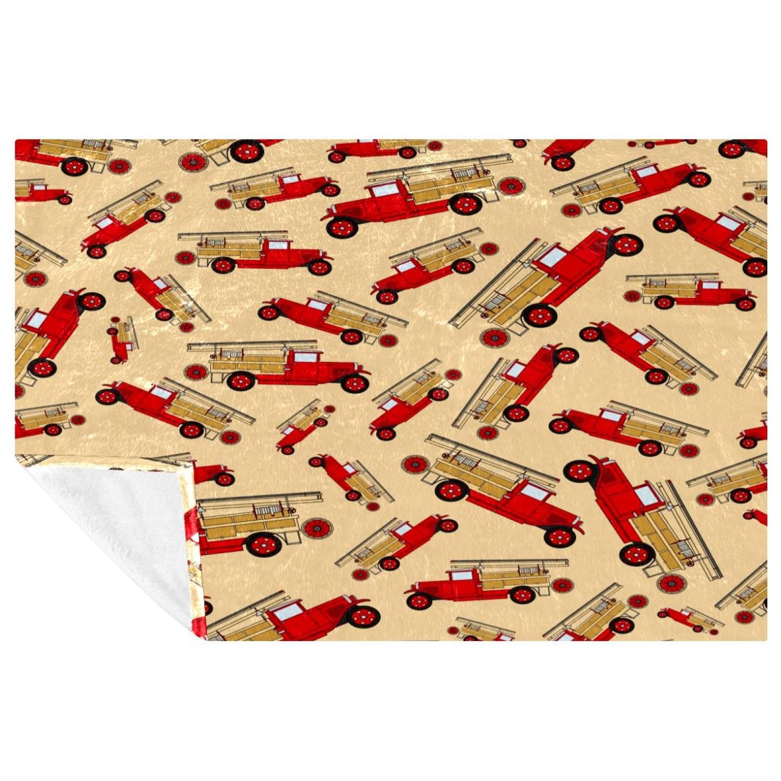 Couverture camion de pompiers plaid vintage doux jeté de lit chaud 150x100 cm
