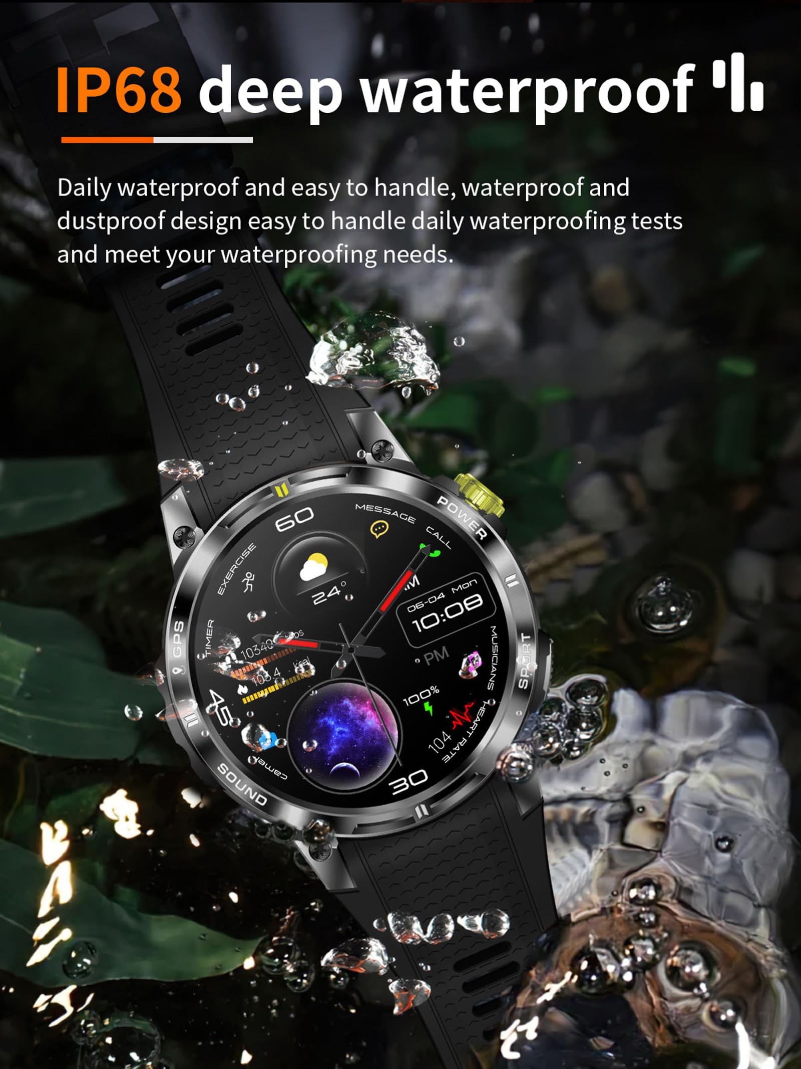 Montre connectée GPS pour homme et femme - Montre intelligente avec fonction téléphone - Podomètre - Montre militaire d'extérieur avec boussole - Montre de sport - Montre de sport - Montre de course