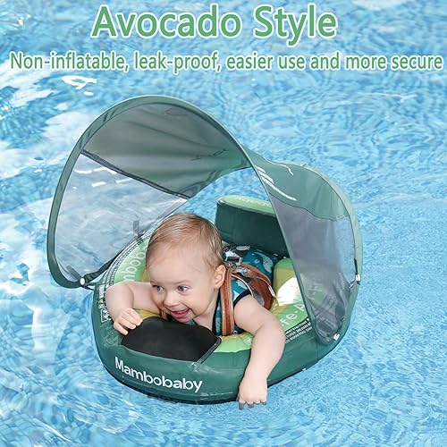 Miniatura 6 de Upgread Mambobaby - Flotador de piscina para bebé con toldo no inflable, sólido, mejorado, suave, impermeable, material de tela agradable a la piel,