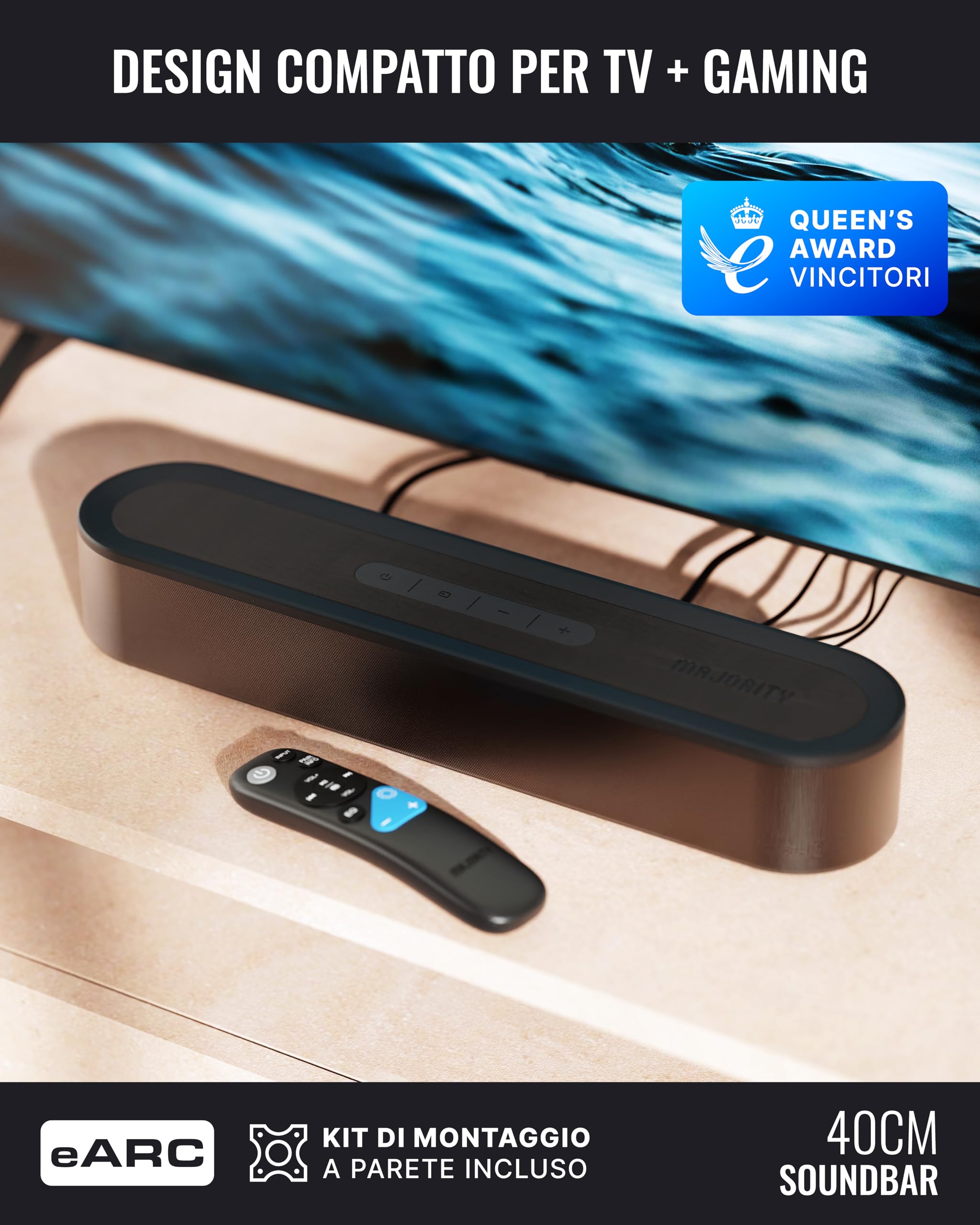 Majority Bowfell Halo Soundbar TV | 230W Casse per TV con HDMI eARC | Dolby Surround Home Theater 5.1 Impianto Audio Cablato con subwoofer e Altoparlanti Satellitari | Soundbar PC Bluetooth 5.3