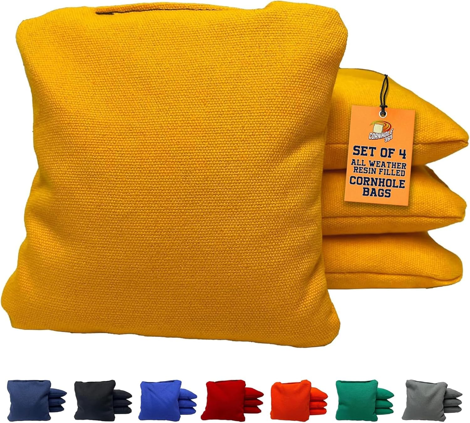 Cornhole365 All Weather Cornhole Bags - 6"x6" Premium Plastic Pellet Resin-Filled, Weather-Resistant, Solid Color Duck Cloth Cornhole Bean Bags - Professional Cornhole Bags Set of 4