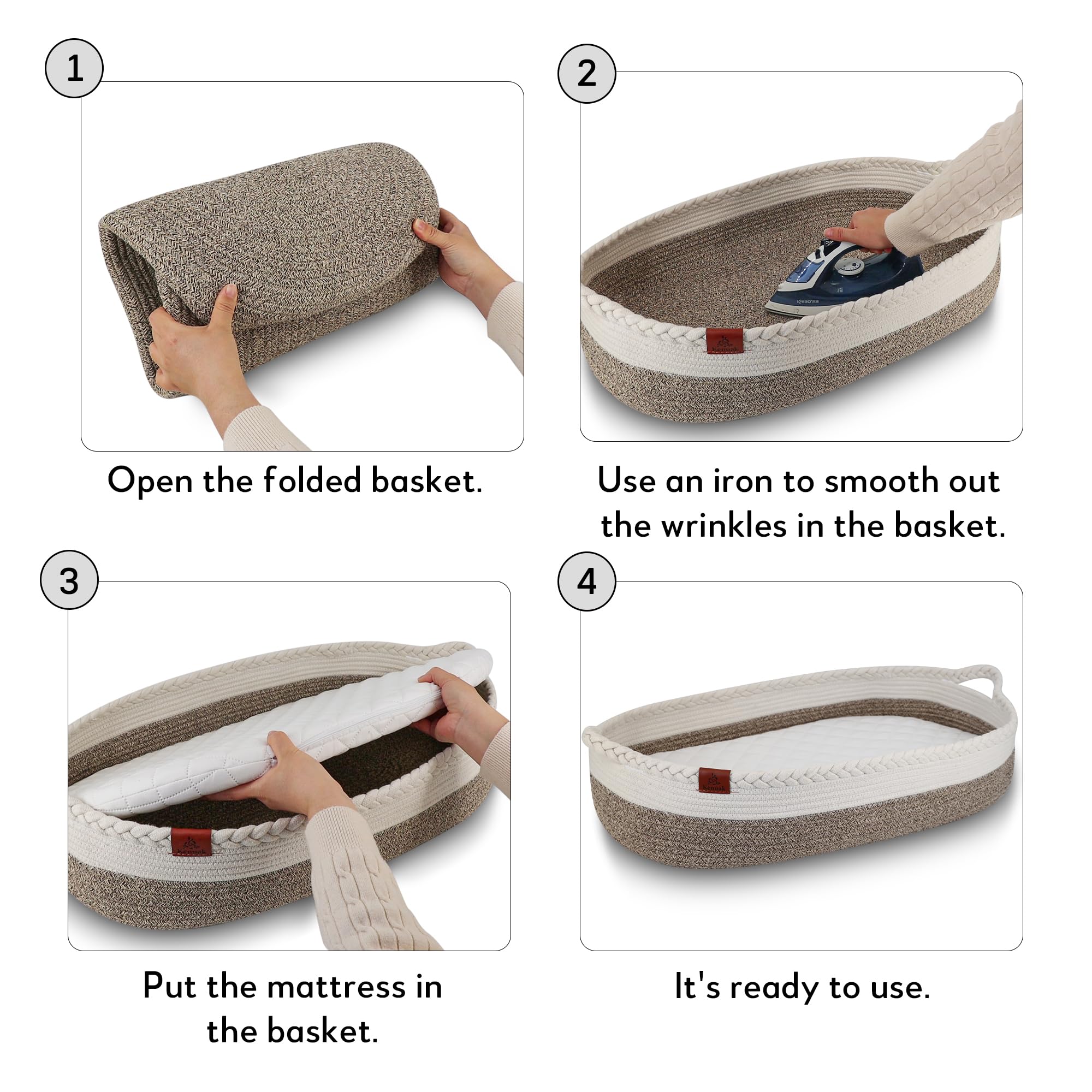 Cesta Fasciatoio per Bambini, Cestino per Neonati Portatile con Materasso Impermeabile, Cestino Fasciatoio con Materasso Impermeabile e Rivestimento Sfoderabile, Moses Cestino (terre)