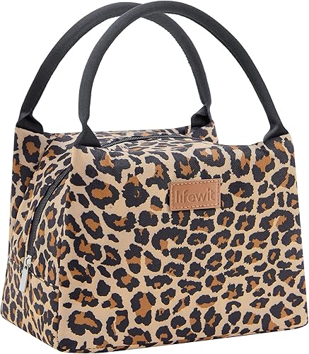 Lifewit Lonchera reutilizable mediana, lonchera aislada para mujeres y hombres para preparación de comidas, trabajo, viajes, leopardo