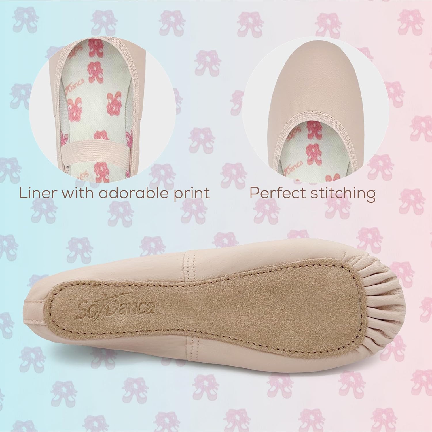 So Danca Kids Leather Ballet Shoes, Elastic Casing, Full Sole Slipper, Bella - SD69s - Image 4