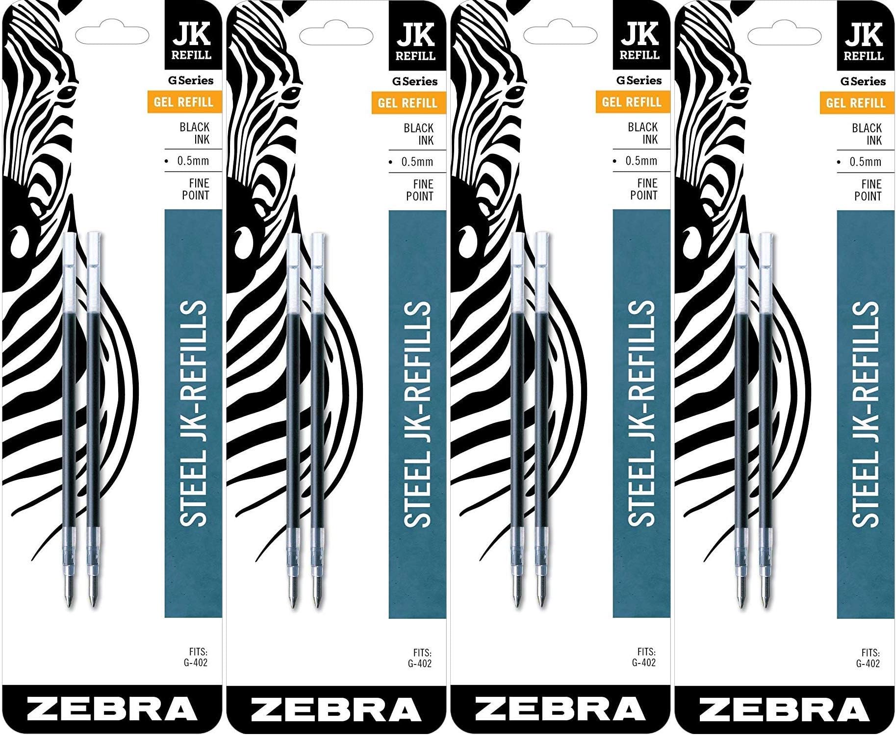 zebra pen G-402 Stainless Steel JK-Refill, Fine Point, 0.5mm, Black Ink, 8-Count