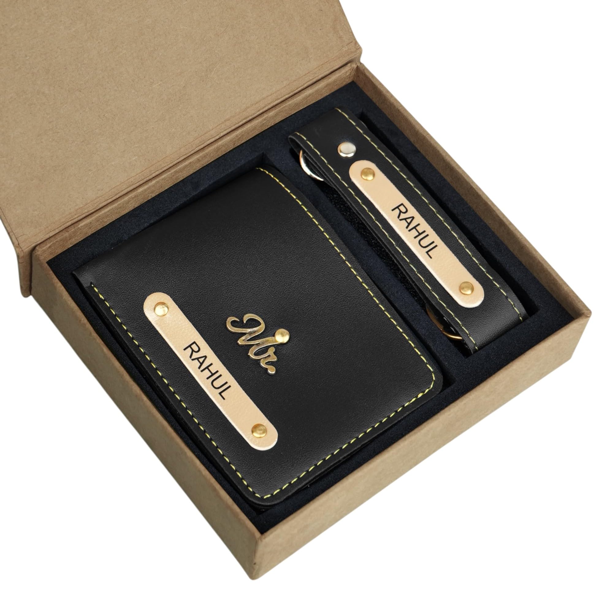 the wallet store Personalized Leather Mens Wallet & Customized Keychain Unique Birthday & Anniversary Gift Set for Men (Black)-picture-37