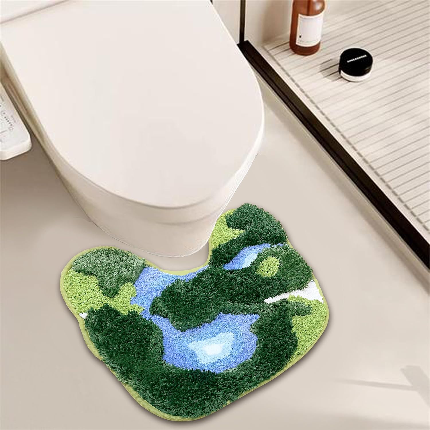 20x20 Inch Microfiber Toilet Moss Bath Mat, U Shaped Machine Washable Contour Bath Rugs for Toilet, Non Slip Extra Thick Soft Bath Rug Absorbent Water for Bathroom