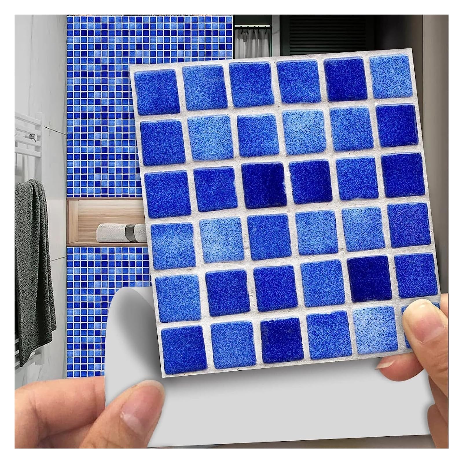 Mosaïque de carreaux autocollants, Papier peint autocollant en PVC mosaïque bleu foncé(10 Pcs(30x30cm))