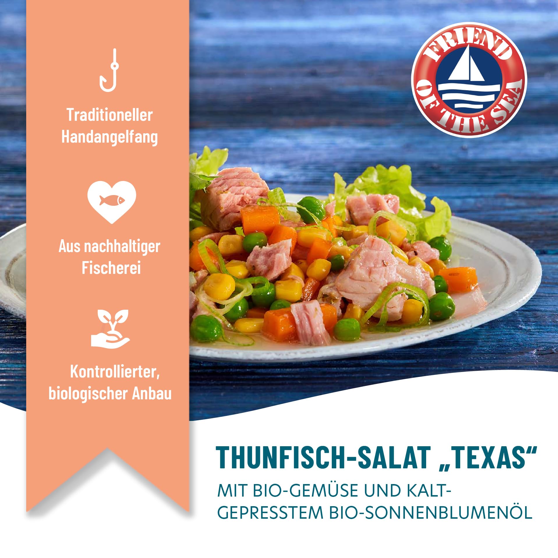 Fontaine - Thunfischsalat Texas - 200 g - 5er Pack - mit Bonito Thunfischfilets aus 100% zertifizierter, nachhaltiger Fischerei und Bio-Gemüse aus kontrolliertem Anbau