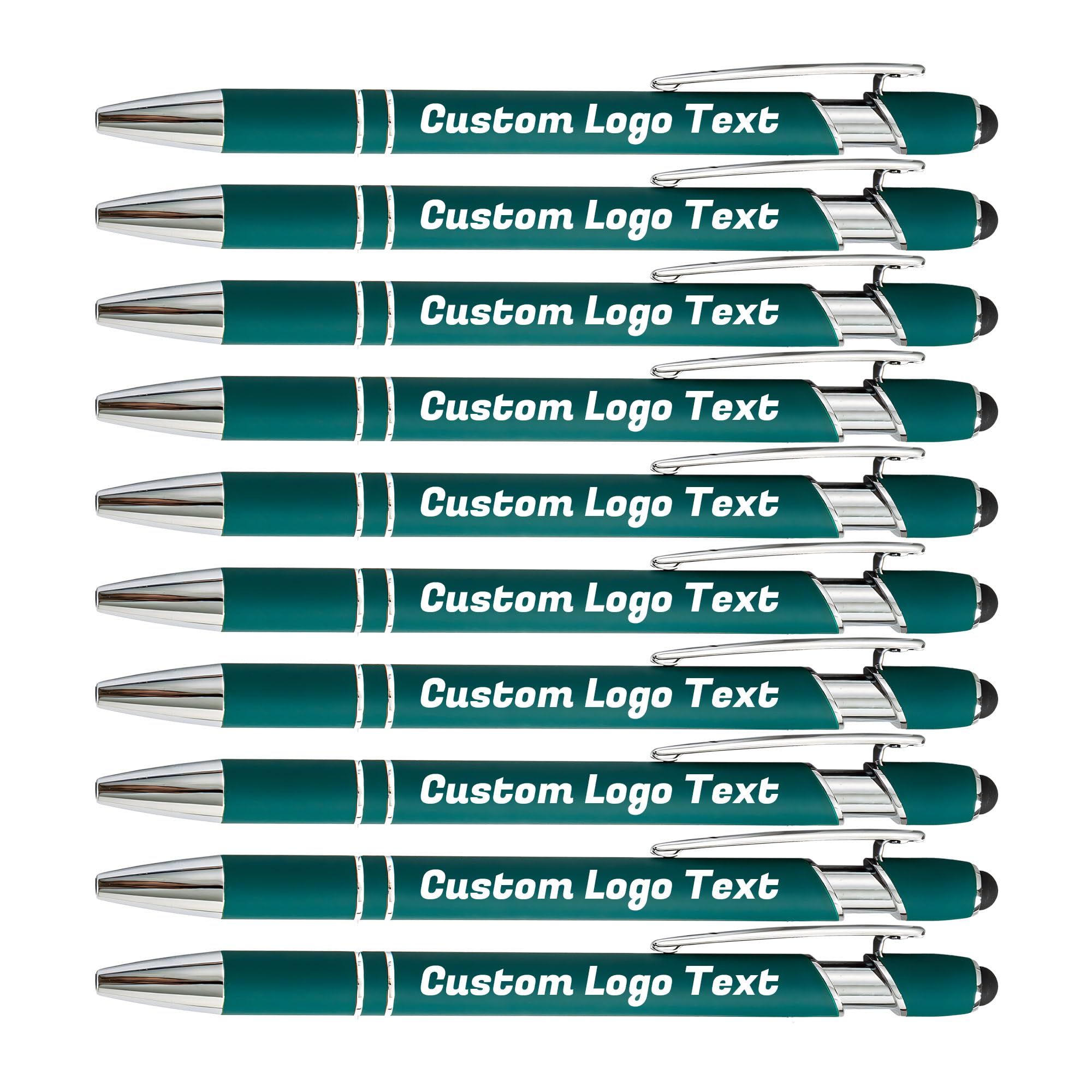 HEYZARDA Personalized Pens with Name Text Logo Custom Ballpoint Pen for Business Office Events with Stylus for Touchscreen 100 Pcs Dark Green