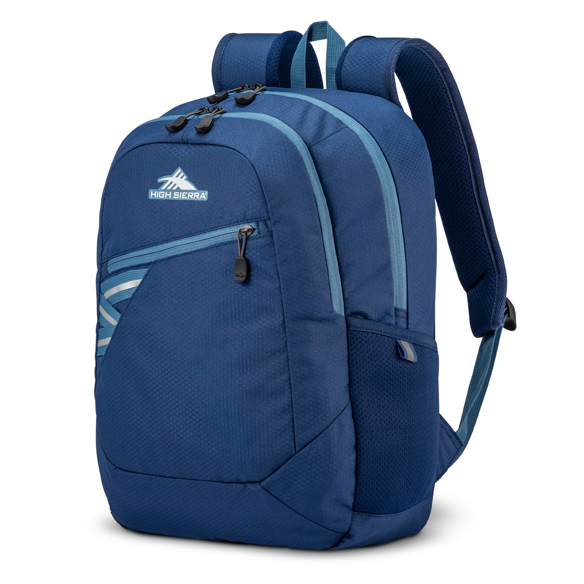 High Sierra Outburst 2.0 Carry-On Daypack Book Bag with Padded Laptop Tablet Sleeve, 360 Degree Reflectivity, Fits Most 15.6" Laptops, 28L, Graphite Blue/True Navy