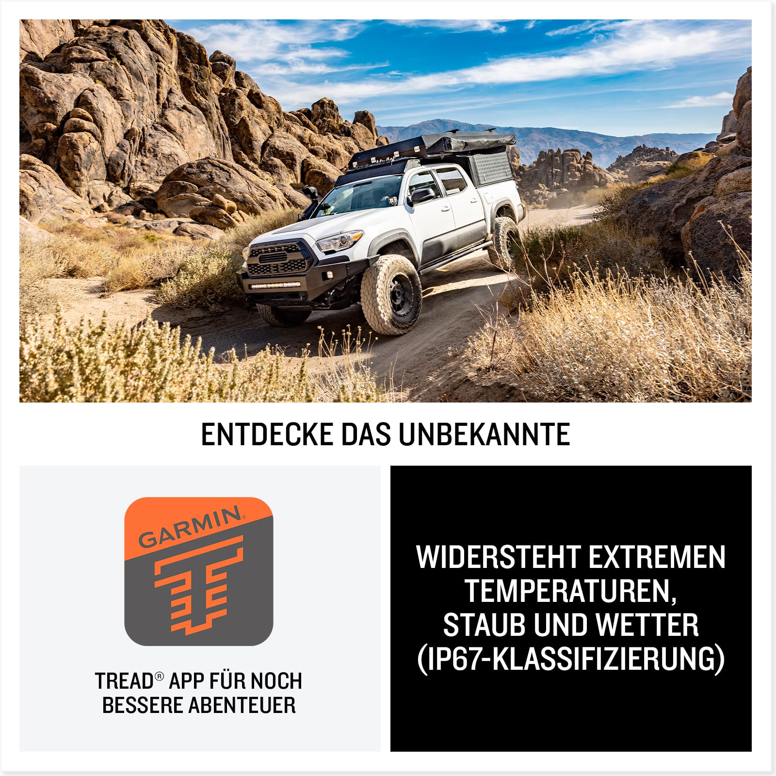 Garmin Tread 2 Overland Edition - robustes All-Terrain-Navi, 8" (20,3cm) -Touchdispay, integrierter inReach Messenger, fahrzeugspezifische Routenführung, Topo-Karten für Europa, Afrika und Naher Osten