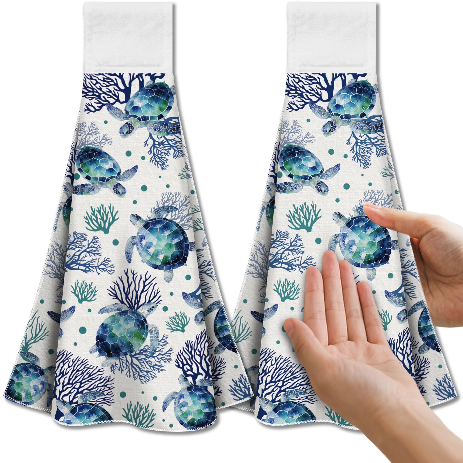 CUTHOLLOW 2 Pcs Sea Turtles Hanging Kitchen Towels with Loop