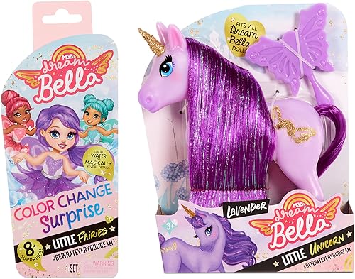 Miniatura 3 de MGA Entertainment Dream Bella Color Change Surprise Little Fairies - Muñeca de 5.5 pulgadas y unicornio pequeño, paquete de 2 unidades, Aubrey y