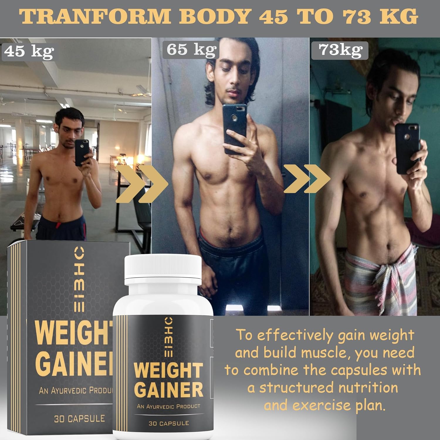 Weight Gainer Ayurvedic Capsules (30 Capsules) – Herbal Appe...