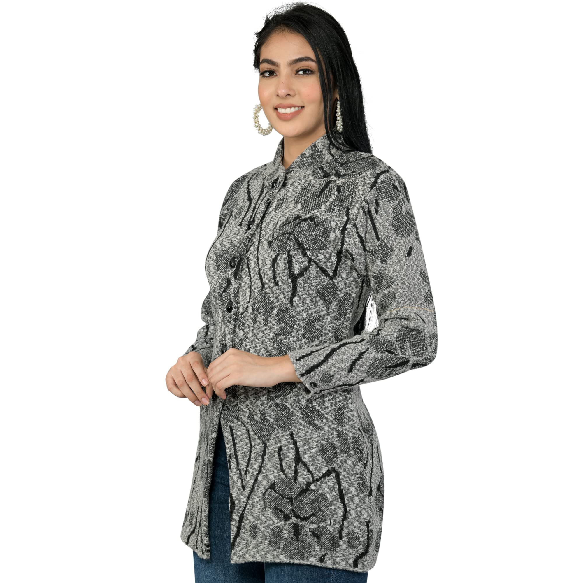 LADY WILLINGTON Women Woolen Long Coat Warm Fabric Cardigan Winter Wear Pure Wool Thick Sweater For Women Wool Free Size Cotty Fully Warm Cardigans With Side Pockets (3XL, BLACKBERRY), Round Neck