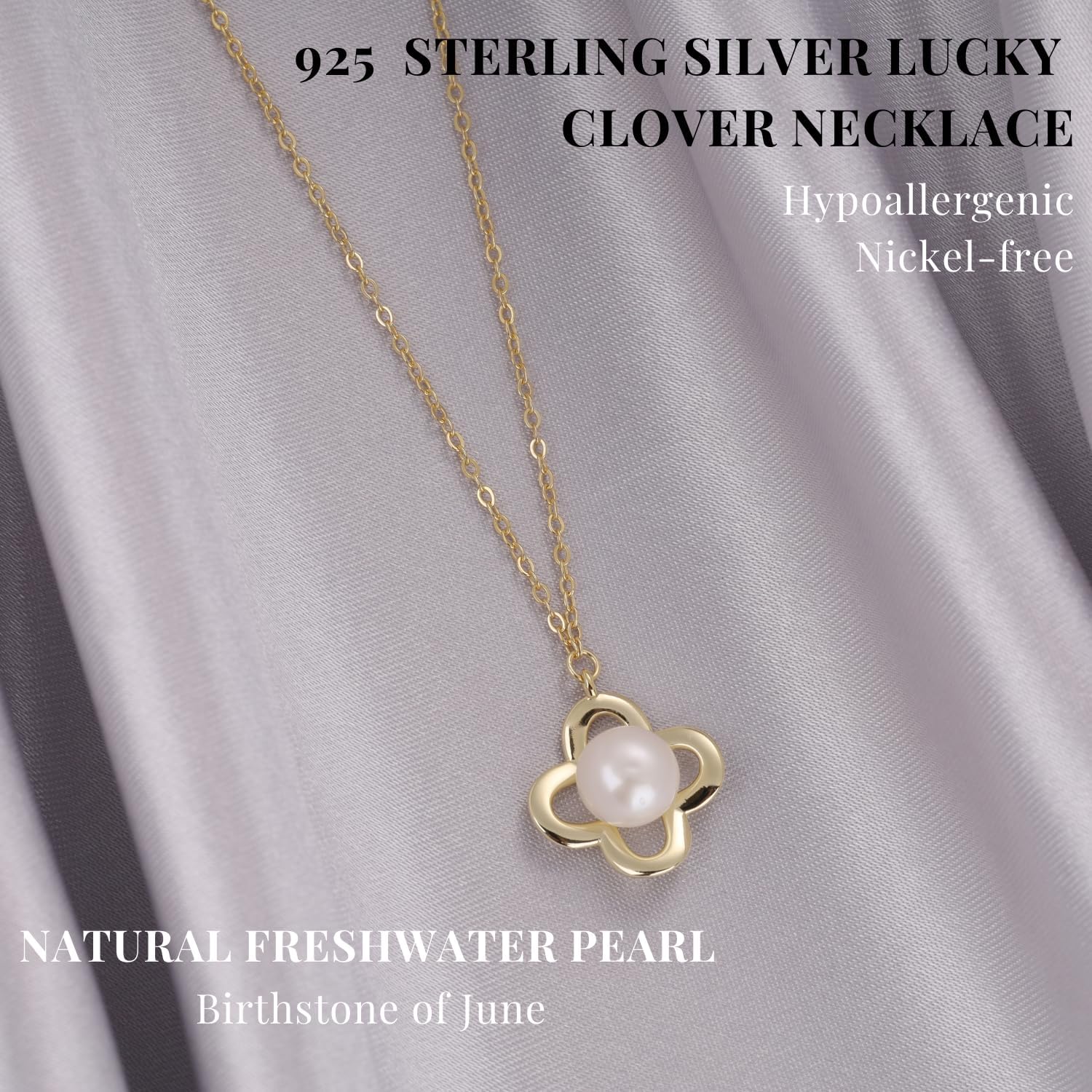 GAVU 925 Sterling Silver Four Leaf Clover Necklace, Single Freshwater Pearl Necklace for Women - Image 4
