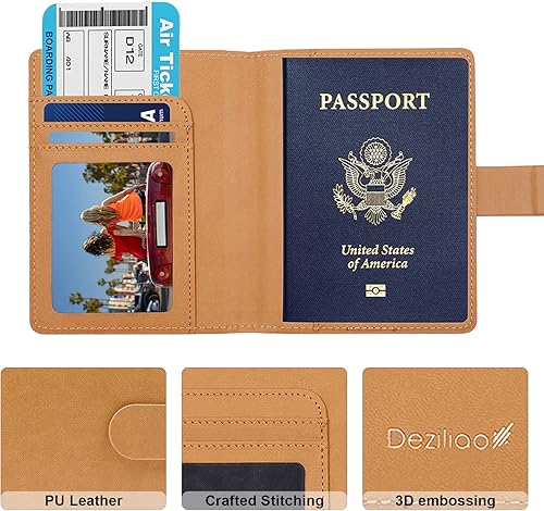 Miniatura 2 de Deziliao Combo de portatarjetas de pasaporte y vacunación, soporte para pasaporte de piel sintética con ranura para tarjeta de vacunación, cartera