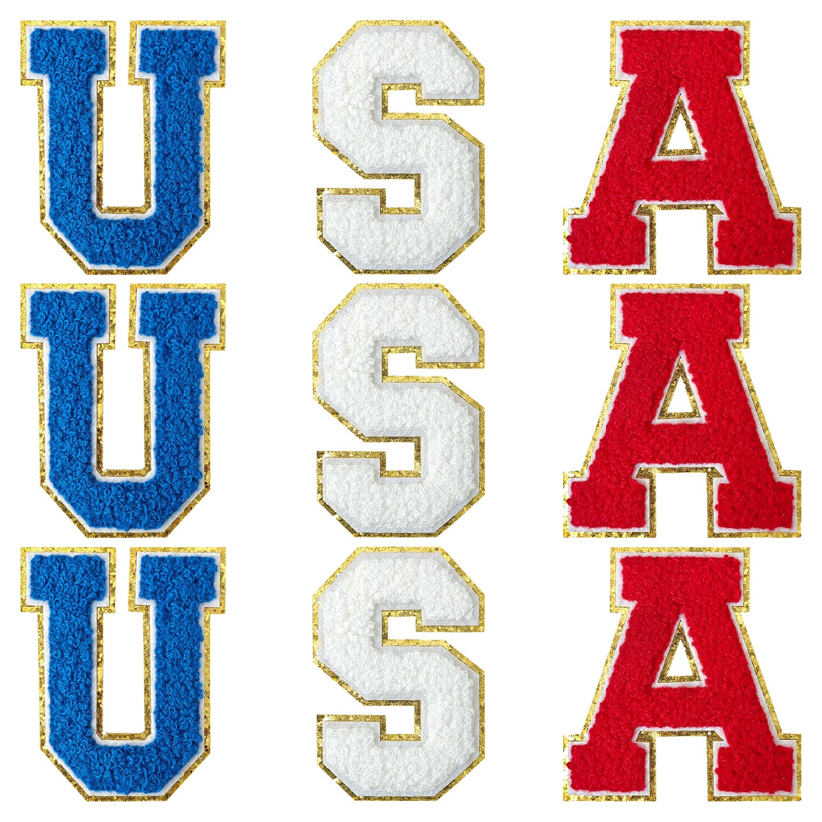 9PCS USA Patriotic Patch, Chenille Letter Patches Embroidered Iron on Patch Sew on Patches for Clothing, T-Shirt, Backpacks, Hats, Jeans, Jackets (Mix Color)